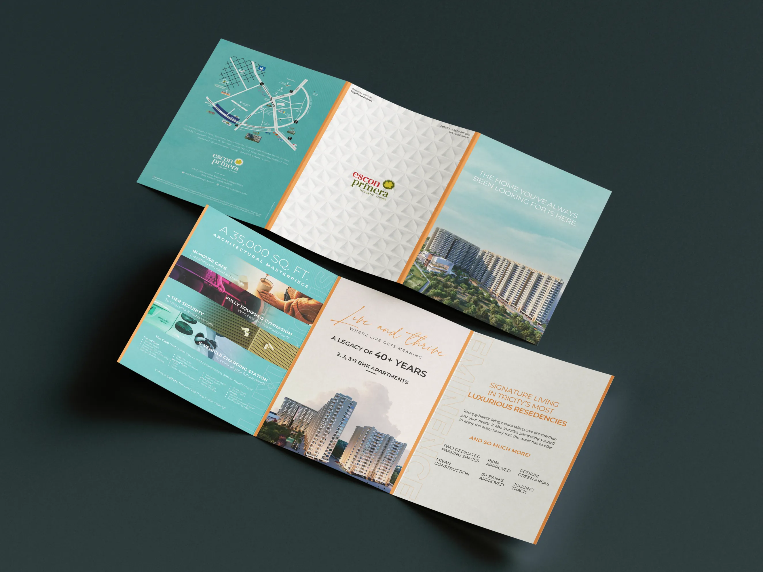Escon Primera brochure spreads laid out